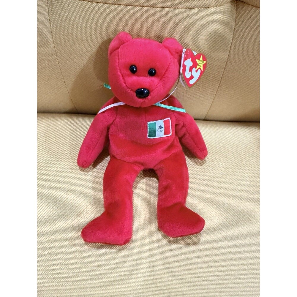 Ty Beanie Baby Osito Red Bear with Mexican Flag 1999 Tags On